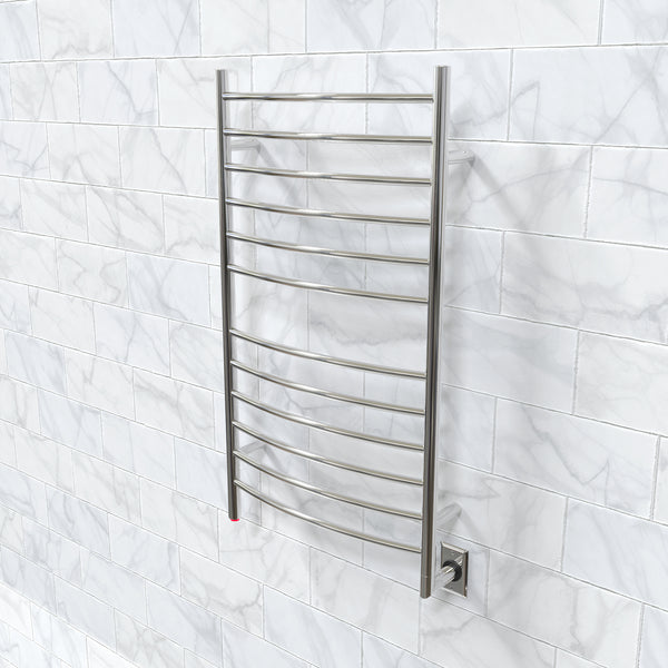 Polished Towel Warmer, Amba Radiant Hardwired Curved, 12 Bars Towel Warmer