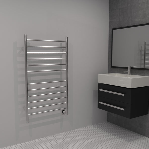 Brushed Towel Warmer, Amba Radiant Hardwired Straight, 12 Bars Towel Warmer