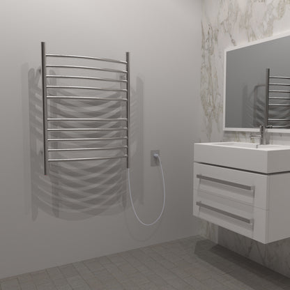 Brushed Towel Warmer, Amba Radiant Plug-in Curved 10 Bar Towel Warmer