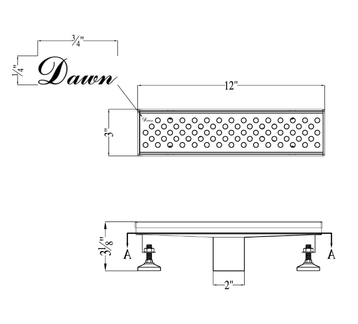 24 Inch Linear Drain with Adjustable Feet, Luxury Polished Finish Drain, Dawn USA LRE240304