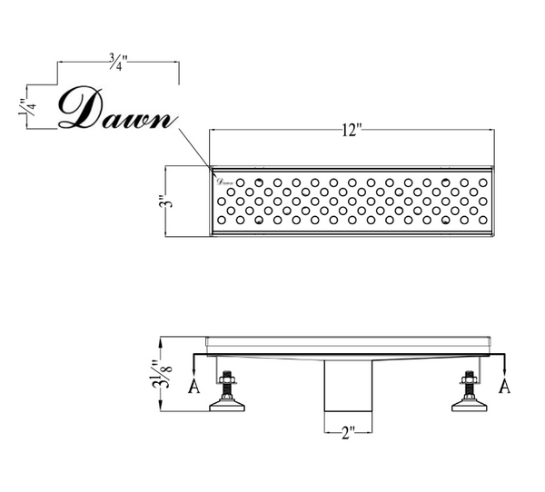 Dawn® 36 Inch Linear Shower Drain, Rhone River Series, Polished Satin Finish