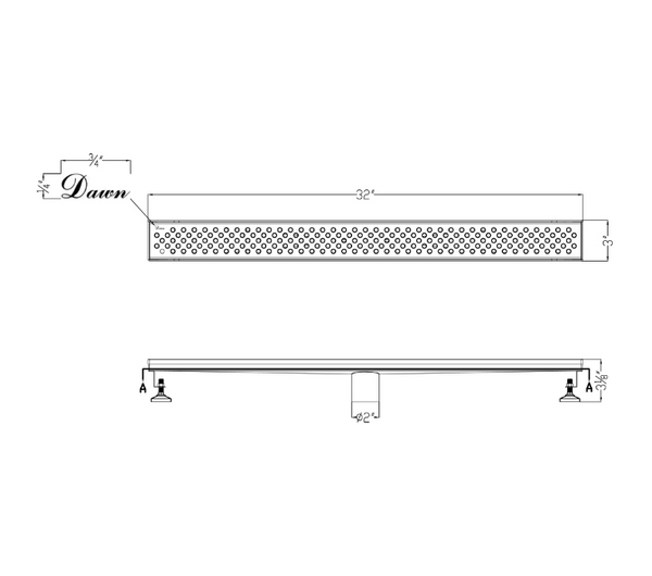 Dawn® 36 Inch Linear Shower Drain, Rhone River Series, Polished Satin Finish