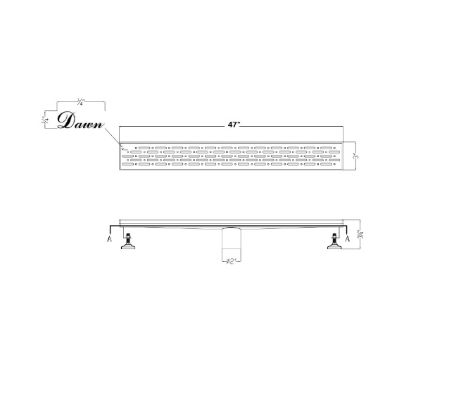 Dawn® 47 Inch Linear Shower Drain, Rio Orinoco River Series, Polished Satin
