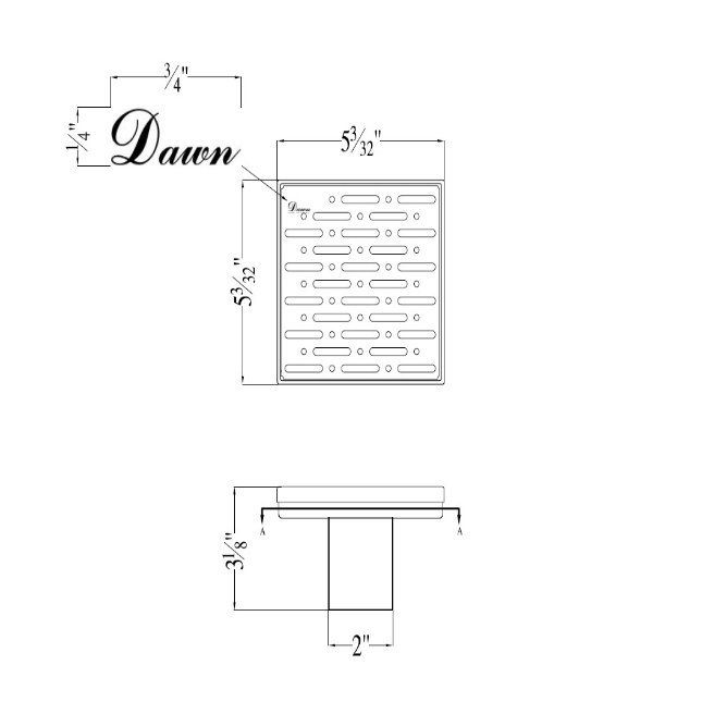 Dawn 5 Inch Square Shower Drain Rio Orinoco River Series LRO050504 (push-in) Polished Satin Finish