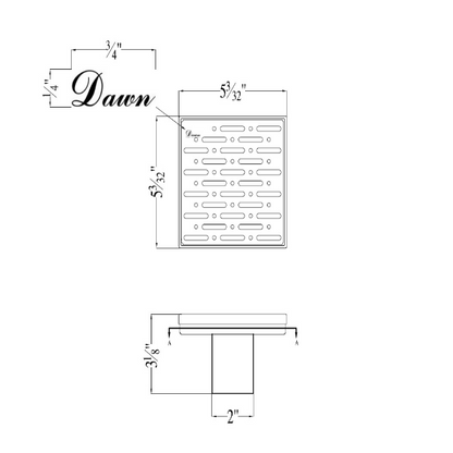 Dawn 5 Inch Square Shower Drain Rio Orinoco River Series LRO050504 (push-in) Polished Satin Finish