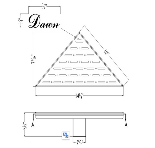 Corner Triangle Drain, Dawn® Rio Orinoco River Series, Triangle Drain with Installation Set