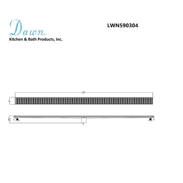 Dawn® 24 Inch Linear Shower Drain, Wheaton River Series, Polished Satin Finish