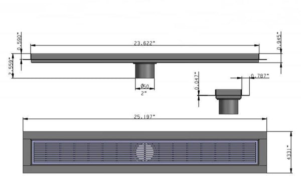 24 Inch Linear Shower Drain Brushed Nickel Linear Wedge Design by SereneDrains