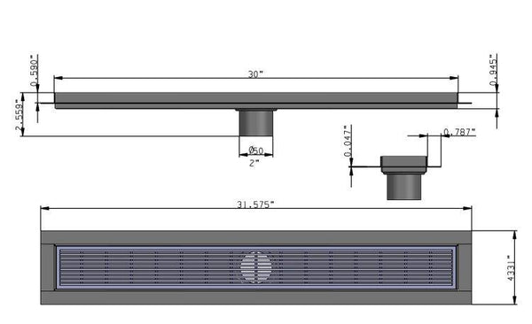 30 Inch Linear Shower Drain Polished Chrome Linear Wedge Design by SereneDrains