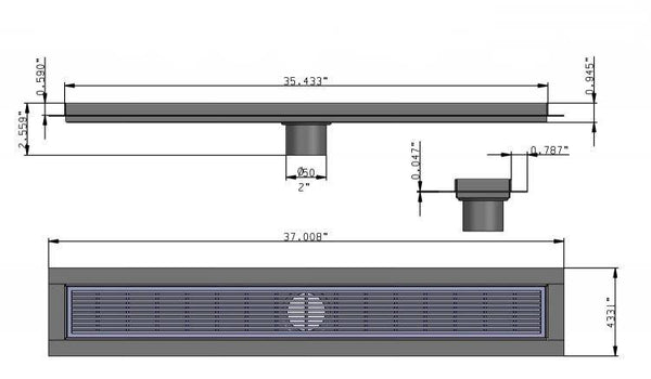 35 Inch Linear Shower Drain Polished Chrome Linear Wedge Design by SereneDrains