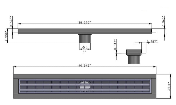 39 Inch Linear Shower Drain Polished Chrome Linear Wedge Design by SereneDrains