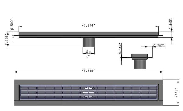 47 Inch Linear Shower Brushed Nickel Linear Wedge Design by SereneDrains