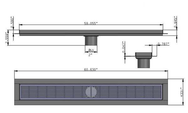 59 Inch Linear Shower Drain Brushed Nickel Linear Wedge Design by SereneDrains