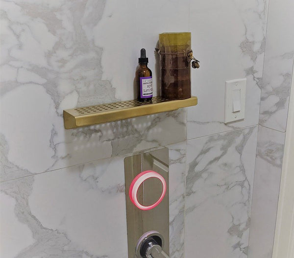 Satin Gold Shower Shelf, Elegant Drill & Screw Wall Mount Shower Shelf, Traditional Square Design
