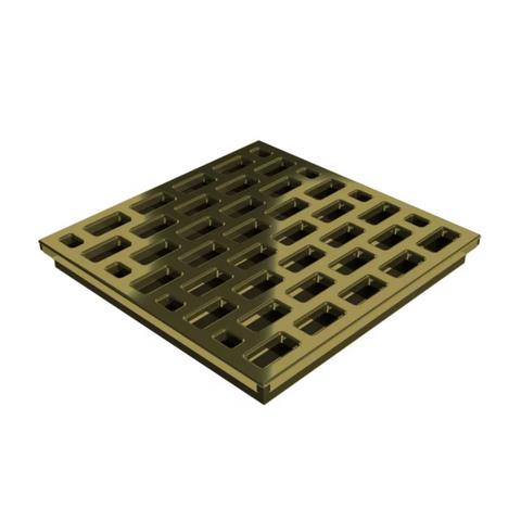 Square Shower Drain Assembly Kit With Brick Pattern Antique Brass Grate Cover, WarmlyYours Pro GEN II