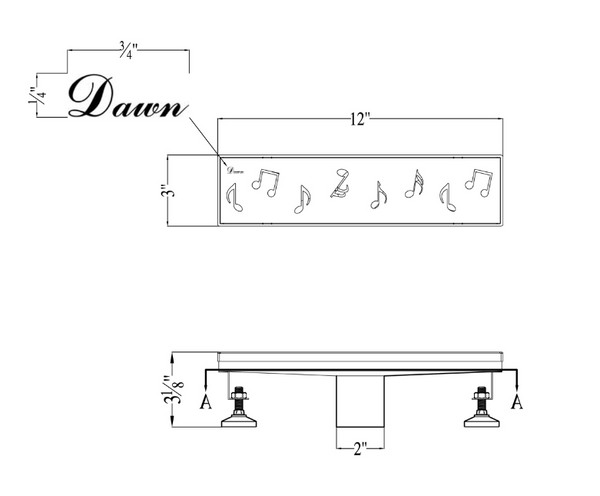 Dawn® 24 Inch Linear Shower Drain, Seine River Series, Polished Satin Finish