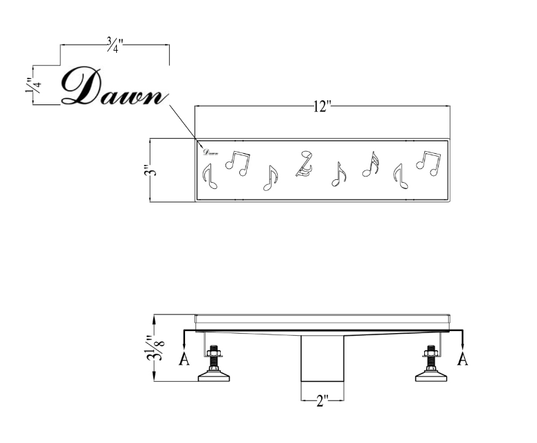Dawn® 47 Inch Linear Shower Drain, Seine River Series, Polished Satin Finish