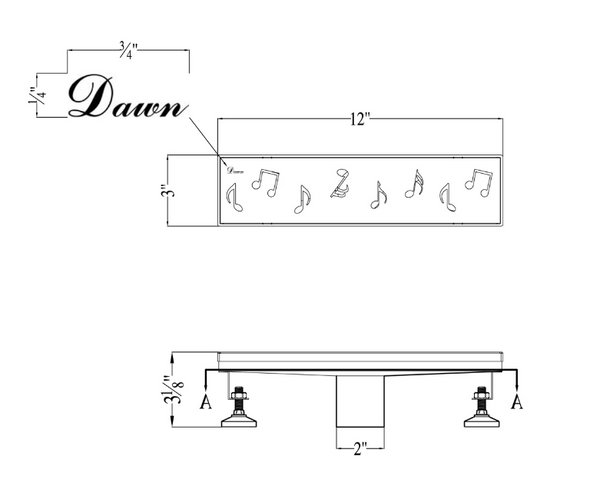 Dawn 12 Inch Linear Shower Drain, Seine River Series, Polished Satin Finish