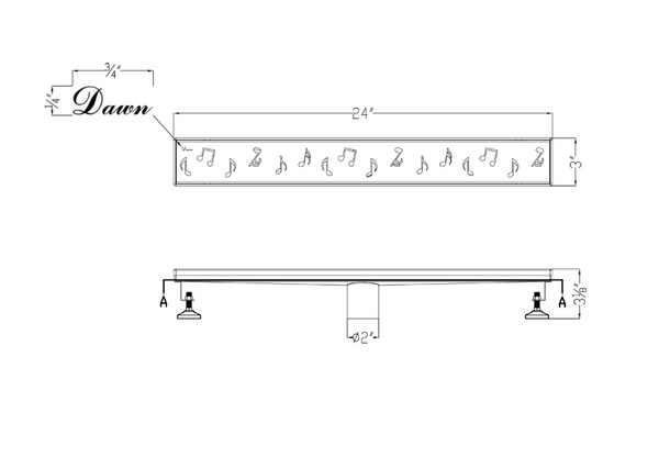 Dawn® 47 Inch Linear Shower Drain, Seine River Series, Polished Satin Finish