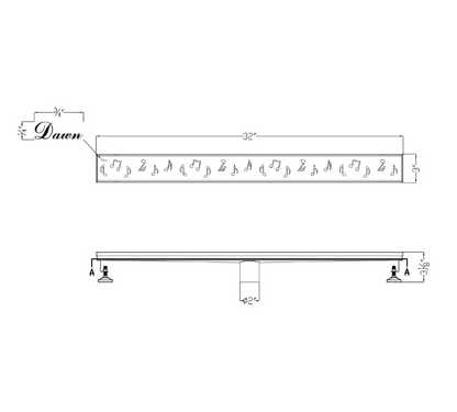 Dawn® 47 Inch Linear Shower Drain, Seine River Series, Polished Satin Finish