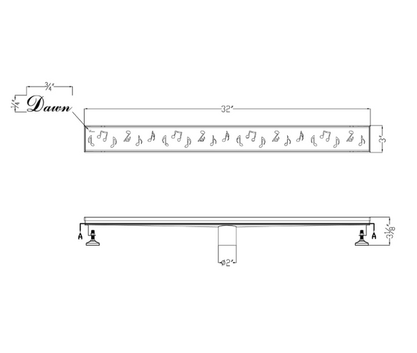 Dawn® 24 Inch Linear Shower Drain, Seine River Series, Polished Satin Finish