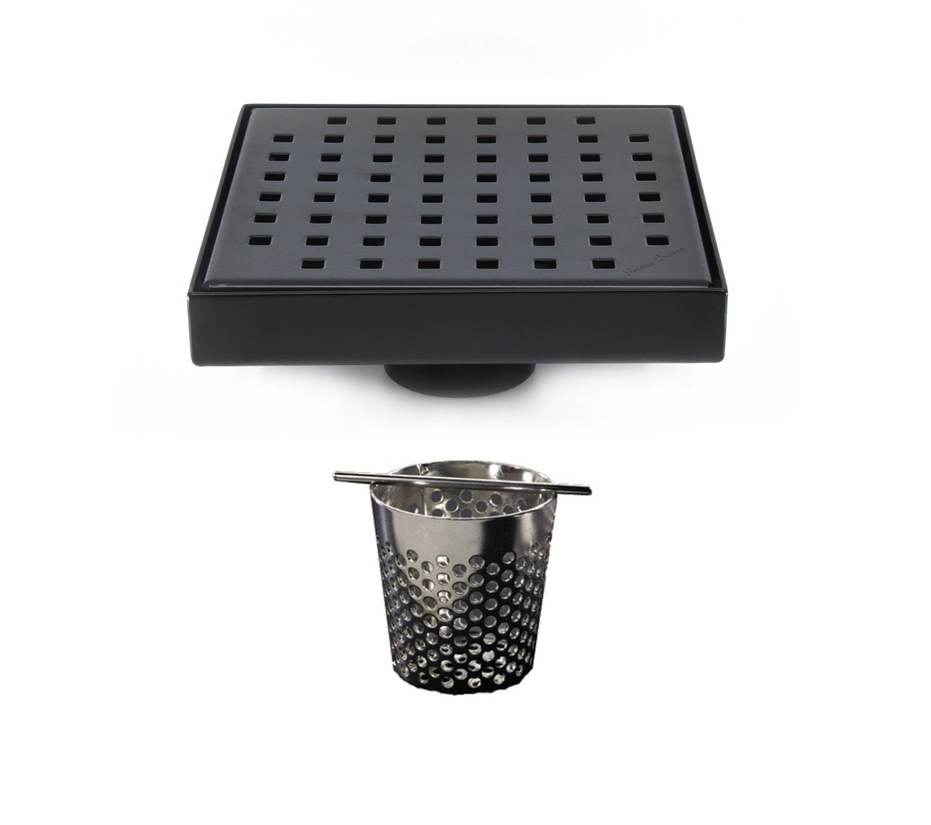 6 Inch Matte Black Square Shower Drain with Hair Trap Set (2 Designs)