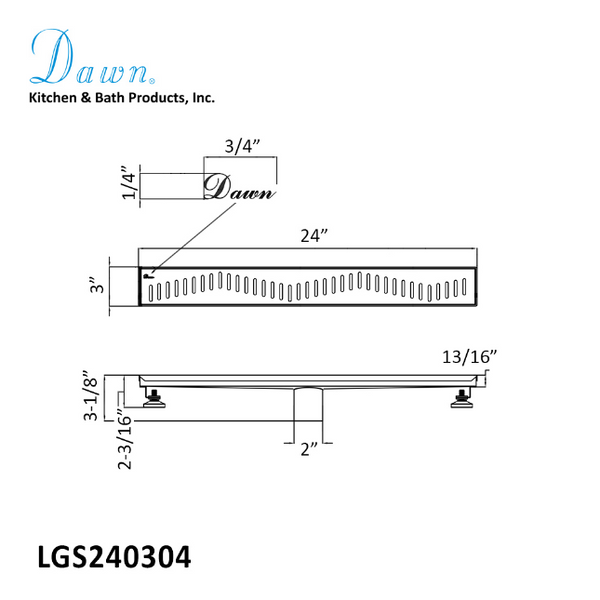 Dawn® 32 Inch Linear Shower Drain, Ganges River Series, Polished Satin Finish