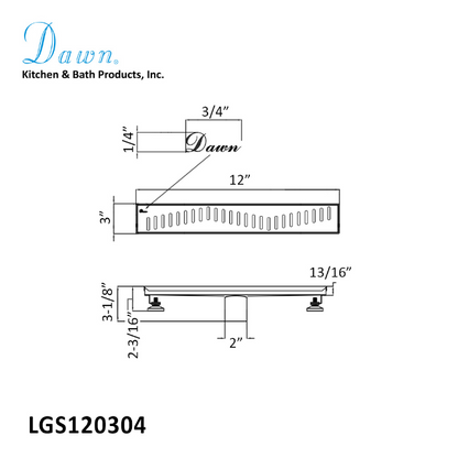 24 Inch Linear Drain with Adjustable Feet, Luxury Polished Finish Drain, Dawn USA LGS240304