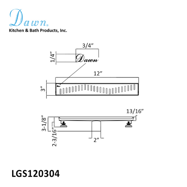 Dawn 24 Inch Linear Shower Drain, Ganges River Series, Polished Satin Finish