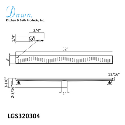 24 Inch Linear Drain with Adjustable Feet, Luxury Polished Finish Drain, Dawn USA LGS240304