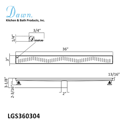 24 Inch Linear Drain with Adjustable Feet, Luxury Polished Finish Drain, Dawn USA LGS240304