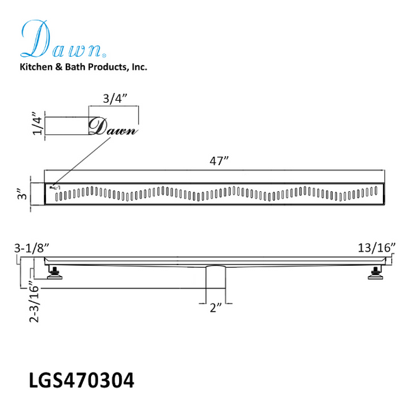 Dawn 24 Inch Linear Shower Drain, Ganges River Series, Polished Satin Finish