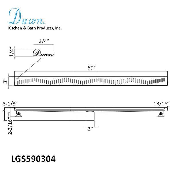 Dawn® 36 Inch Linear Shower Drain Ganges River Series, Polished Satin Finish