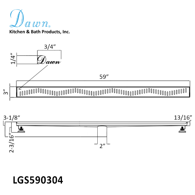 24 Inch Linear Drain with Adjustable Feet, Luxury Polished Finish Drain, Dawn USA LGS240304