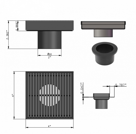 4 Inch Square Shower Drains Linear Wedge Design by SereneDrains