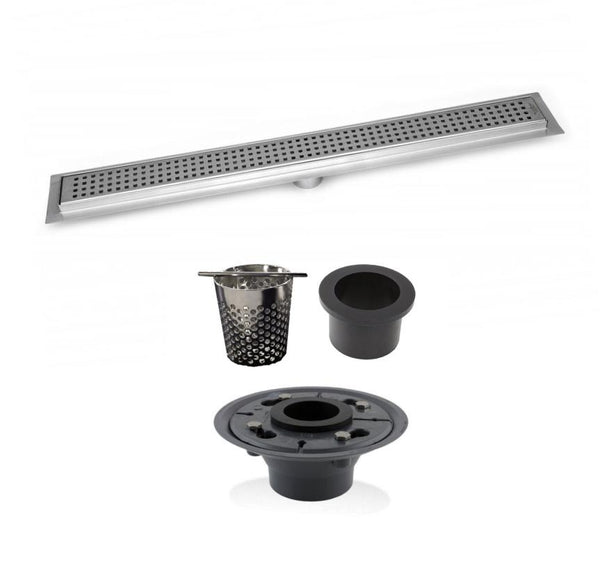 SereneDrains 48 Inch Linear Shower Drain, 2 Inch ABS Shower Drain Base, Hair trap (6 Designs)