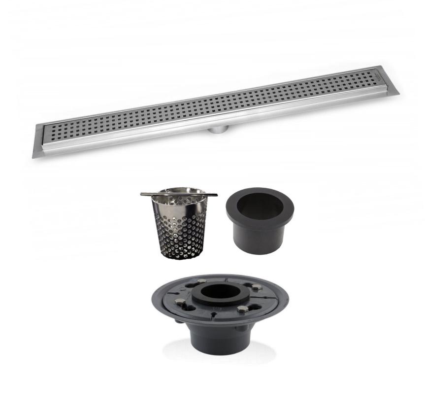 SereneDrains 40 Inch Linear Shower Drain, 2 Inch ABS Shower Drain Base, Hair trap (6 Designs)