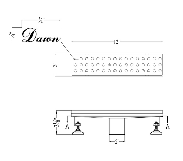 Dawn 12 Inch Linear Shower Drain, Thames River Series, Polished Satin Finish