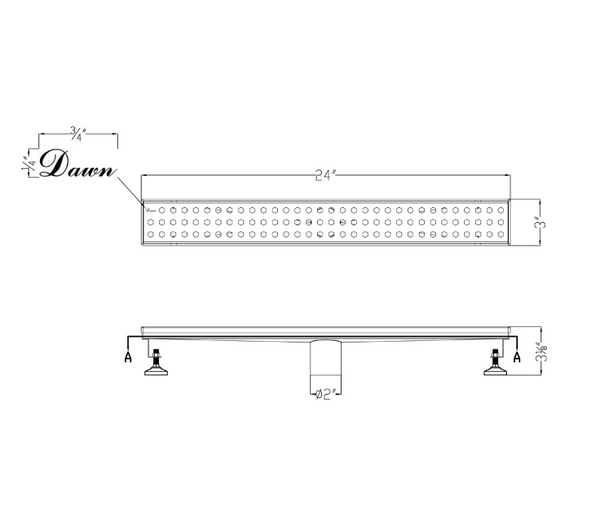 Dawn® 24 Inch Linear Shower Drain, Thames River Series, Polished Satin Finish