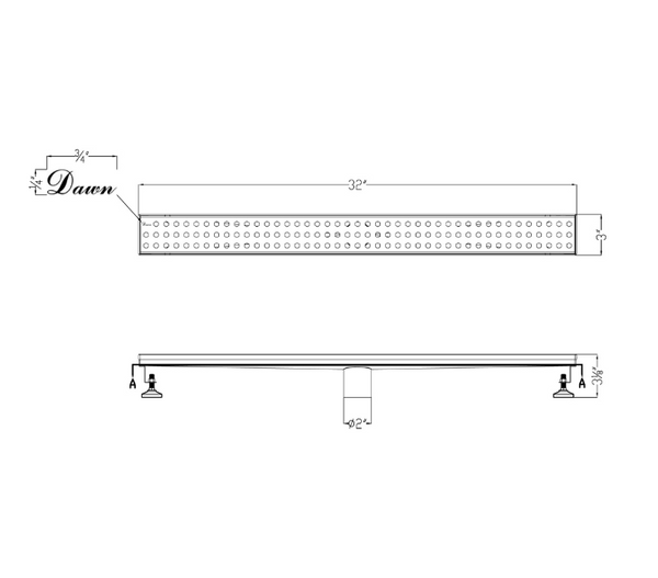 Dawn® 59 Inch Linear Shower Drain, Thames River Series, Polished Satin Finish