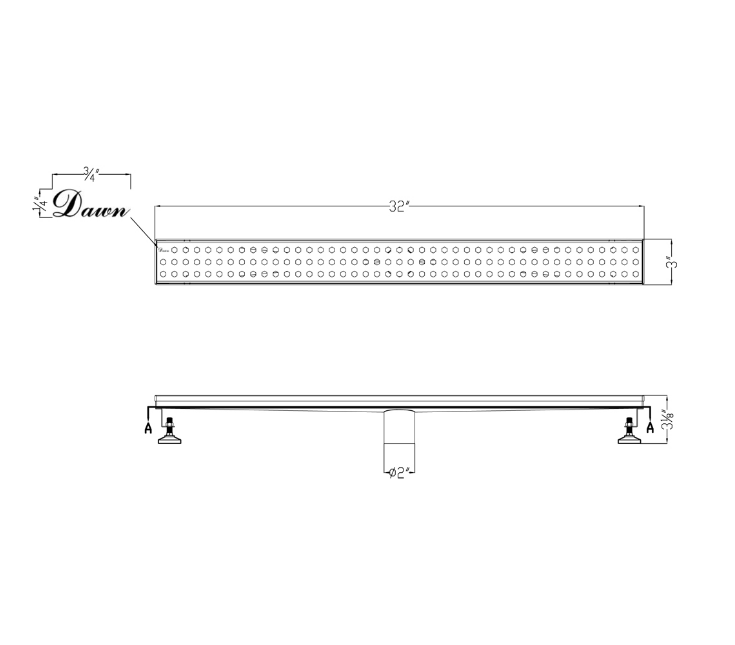 24 Inch Linear Drain with Adjustable Feet, Luxury Polished Finish Drain, Dawn USA LTS240304