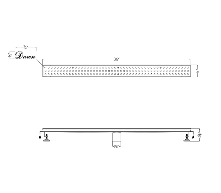 24 Inch Linear Drain with Adjustable Feet, Luxury Polished Finish Drain, Dawn USA LTS240304