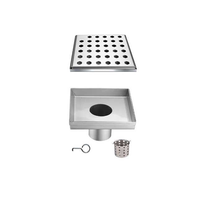 Dawn 5 Inch Square Shower Drain Thames River Series LTS050504 (push-in) Polished Satin Finish