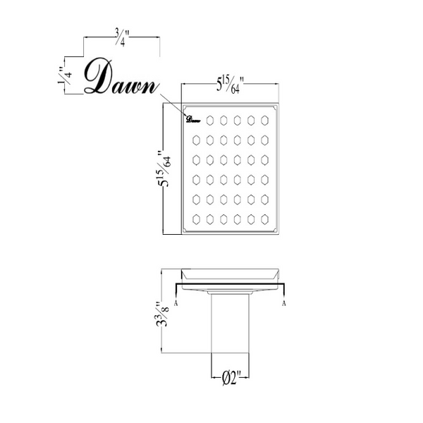 Dawn 5 Inch Square Shower Drain Thames River Series LTS050504 (push-in) Polished Satin Finish