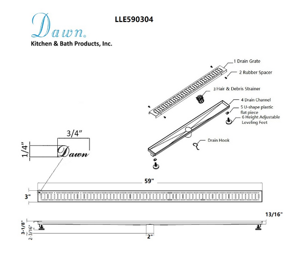 Dawn® 24 Inch Linear Shower Drain, The Loire River In France Series, Polished Satin Finish