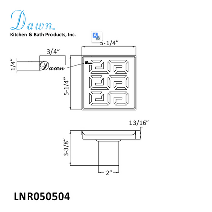 Dawn 5 Inch Square Shower Drain River Niger In Mali Series LNR050504 (push-in) Polished Satin Finish