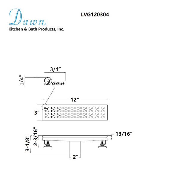 Dawn® 59 Inch Linear Shower Drain, Views Along The River Nile Series, Polished Satin Finish