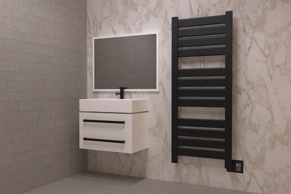 Matte Black Towel Warmer, Amba Vega Model V2356MB, 12 Bars Towel Warmer