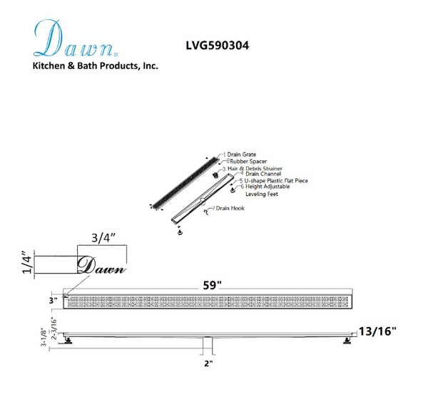 Dawn® 24 Inch Linear Shower Drain, Views Along The River Nile Series, Polished Satin Finish
