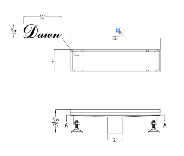 Dawn® 24 Inch Linear Shower Drain, Volga River Series, Polished Satin Finish